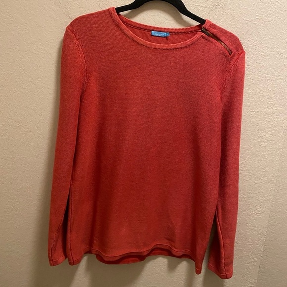 J. McLaughlin Red Crewneck Long Sleeve Shoulder Zip Sweater Size M - Picture 2 of 10